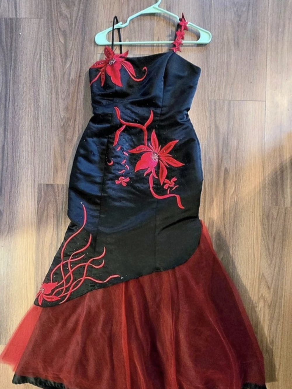 Precious Formals Black & Red Embroidered Dress Size 8
